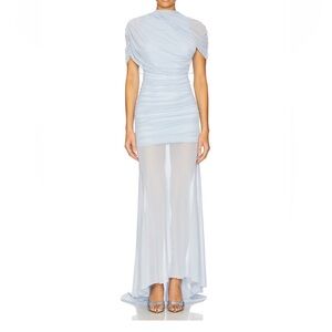NEW Amanda Uprichard Brand New Elegant Light Blue Ruched Sheer Maxi Dress